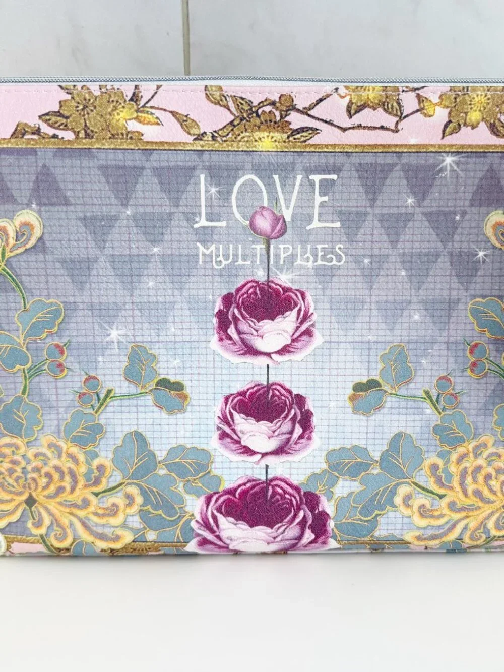 PAPAYA Large Pouch with Roses and Tassel